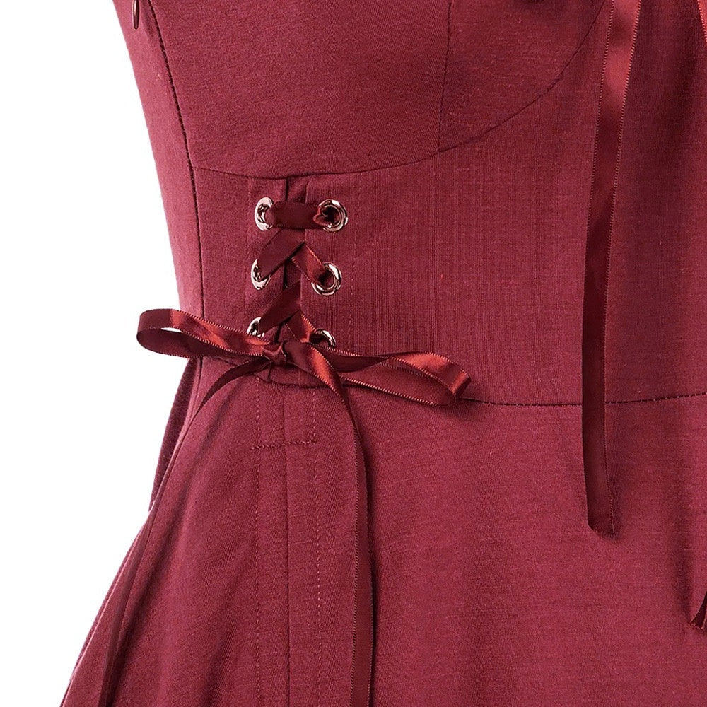 A-Line/Princess V-Neck Sleeveless Tea-Length Punk & Gothic Renaissance Steampunk Dress