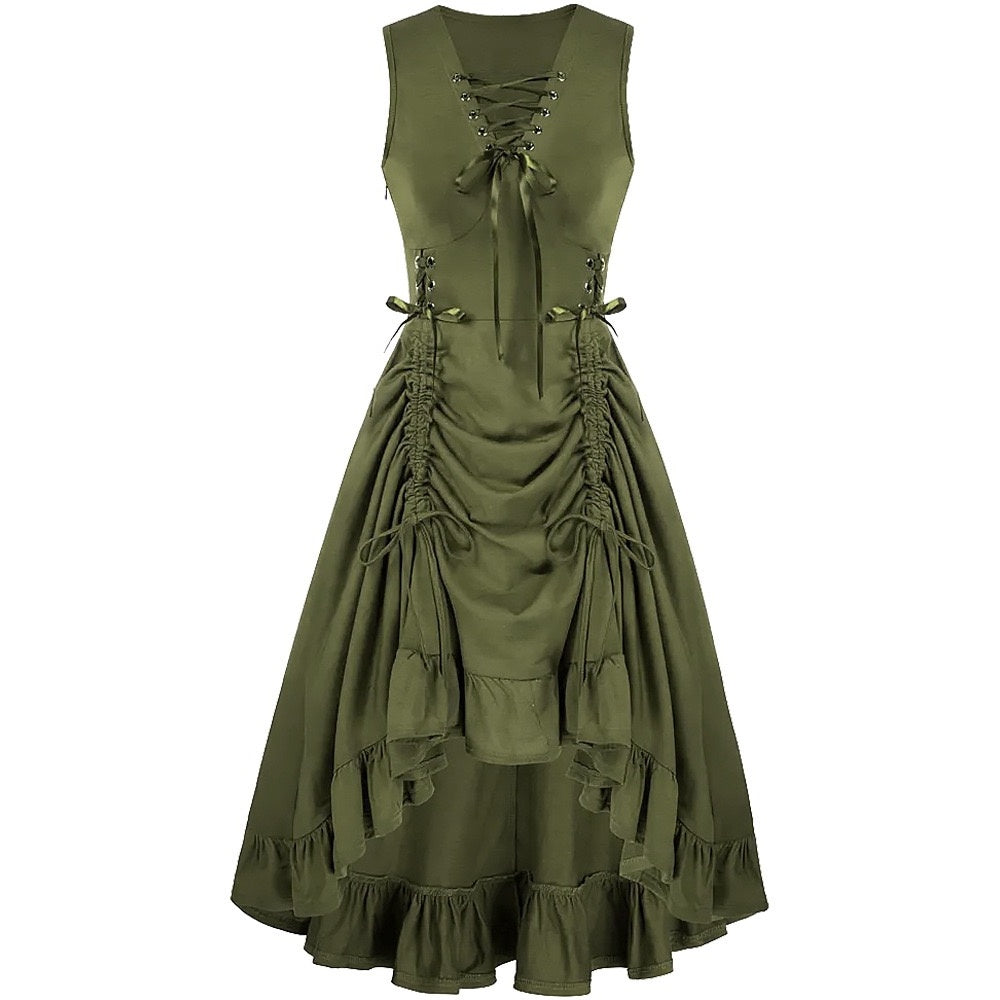A-Line/Princess V-Neck Sleeveless Tea-Length Punk & Gothic Renaissance Steampunk Dress