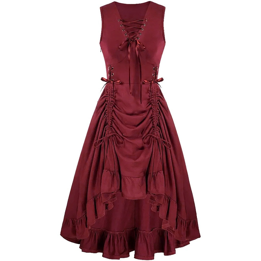 A-Line/Princess V-Neck Sleeveless Tea-Length Punk & Gothic Renaissance Steampunk Dress