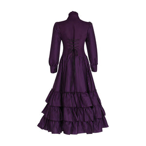 A-Line/Princess Jewel Neck Long Sleeves Floor-Length Gothic Retro Pleated Cosplay Dress