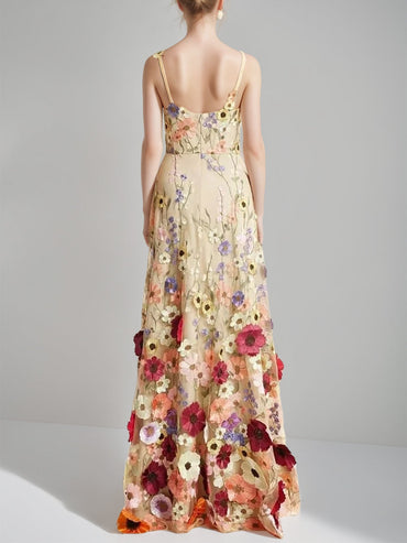 A-Line/Princess Spaghetti Straps Sleeveless Floor-Length Stylish Evening Dresses with Printed Flower