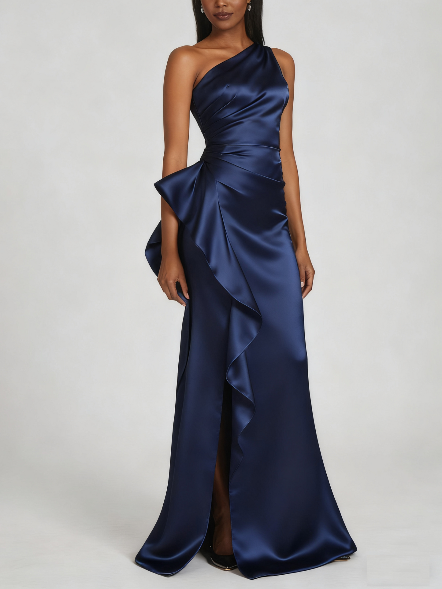 Sheath/Column Mother of the Bride Dresses One Shoulder Sleevesless Elegant Formal Floor-Length With Ruffles & Appliques