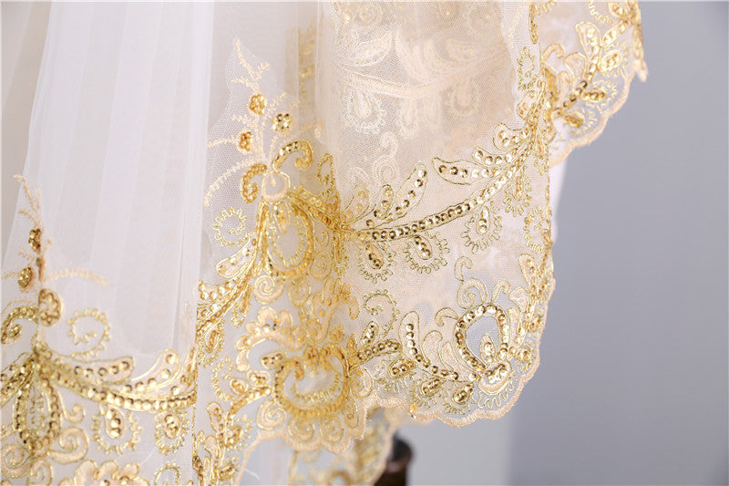Two-tier Luxurious Wedding Veil with Golden Lace