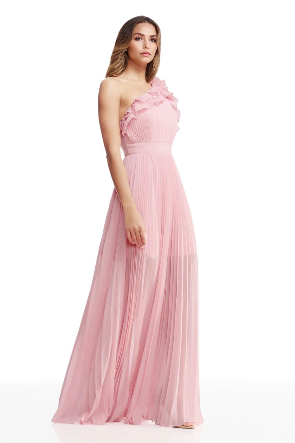 A-Line/Princess Chiffon Bridesmaid Dresses Floor-Length One-Shoulder&Ruffle Sleeveless With Back Zipper