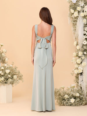 Sheath/Column Square Neck Sleeveless Floor-Length Ruched Plus Size Bridesmaid Dresses With Side Slit