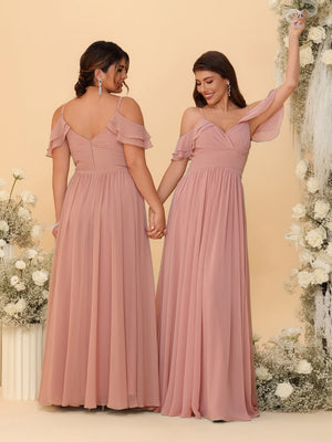 A-Line/Princess V-Neck Spaghetti Straps Chiffon Ruched Bridesmaid Dresses