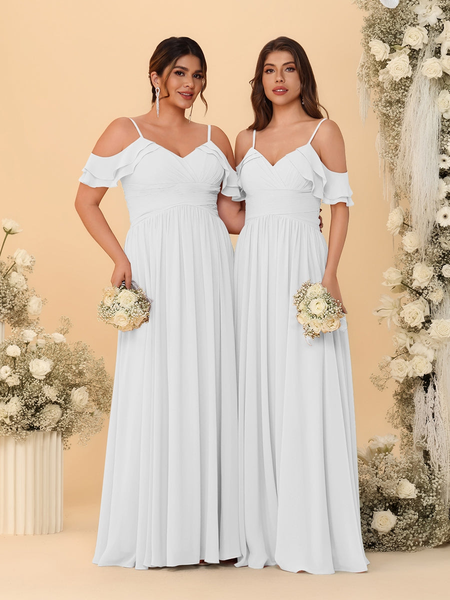 A-Line/Princess V-Neck Spaghetti Straps Chiffon Ruched Bridesmaid Dresses