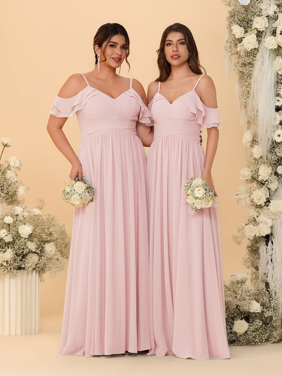 A-Line/Princess V-Neck Spaghetti Straps Chiffon Ruched Bridesmaid Dresses