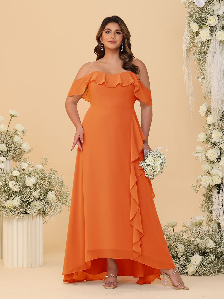A-Line/Princess Off-the-Shoulder Plus Size Bridesmaid Dresses with Ruffles