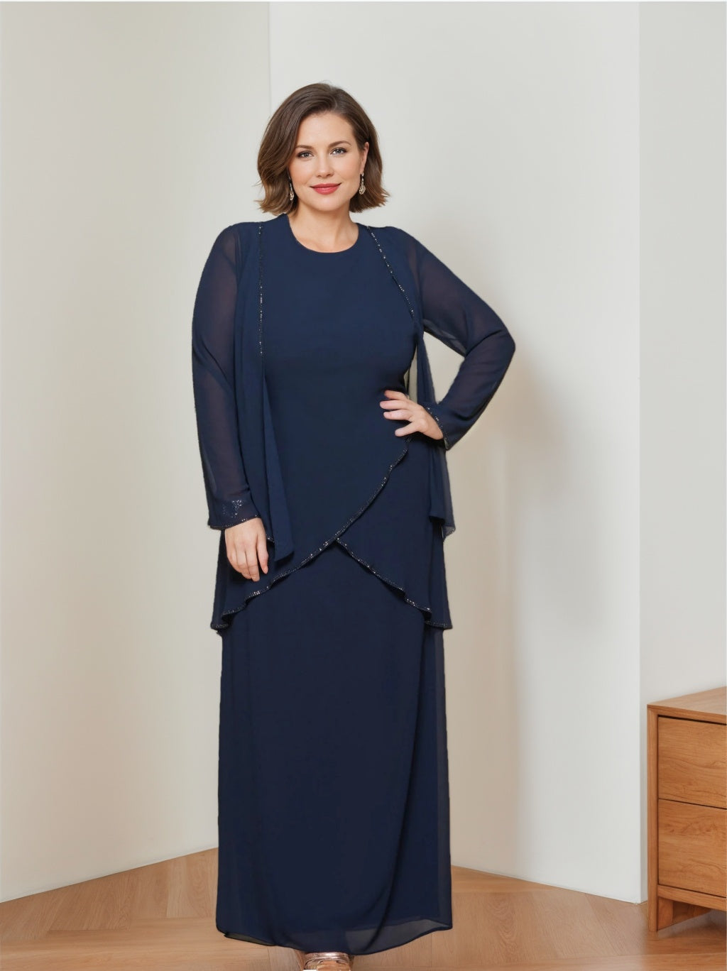 Sheath/Column Round Neck Chiffon Mother of the Bride Dresses with Jacket