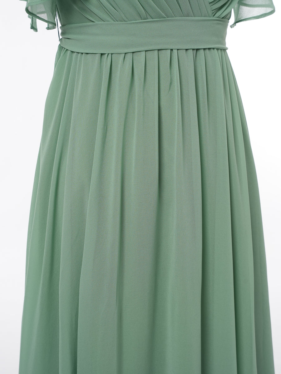 A-Line/Princess V-Neck Short Sleeves Bridesmaid Dresses with Belt
