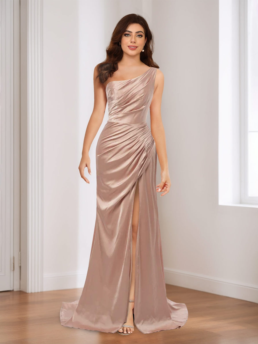 Sheath/Column One-Shoulder Sleeveless Evening Dresses with Split Side