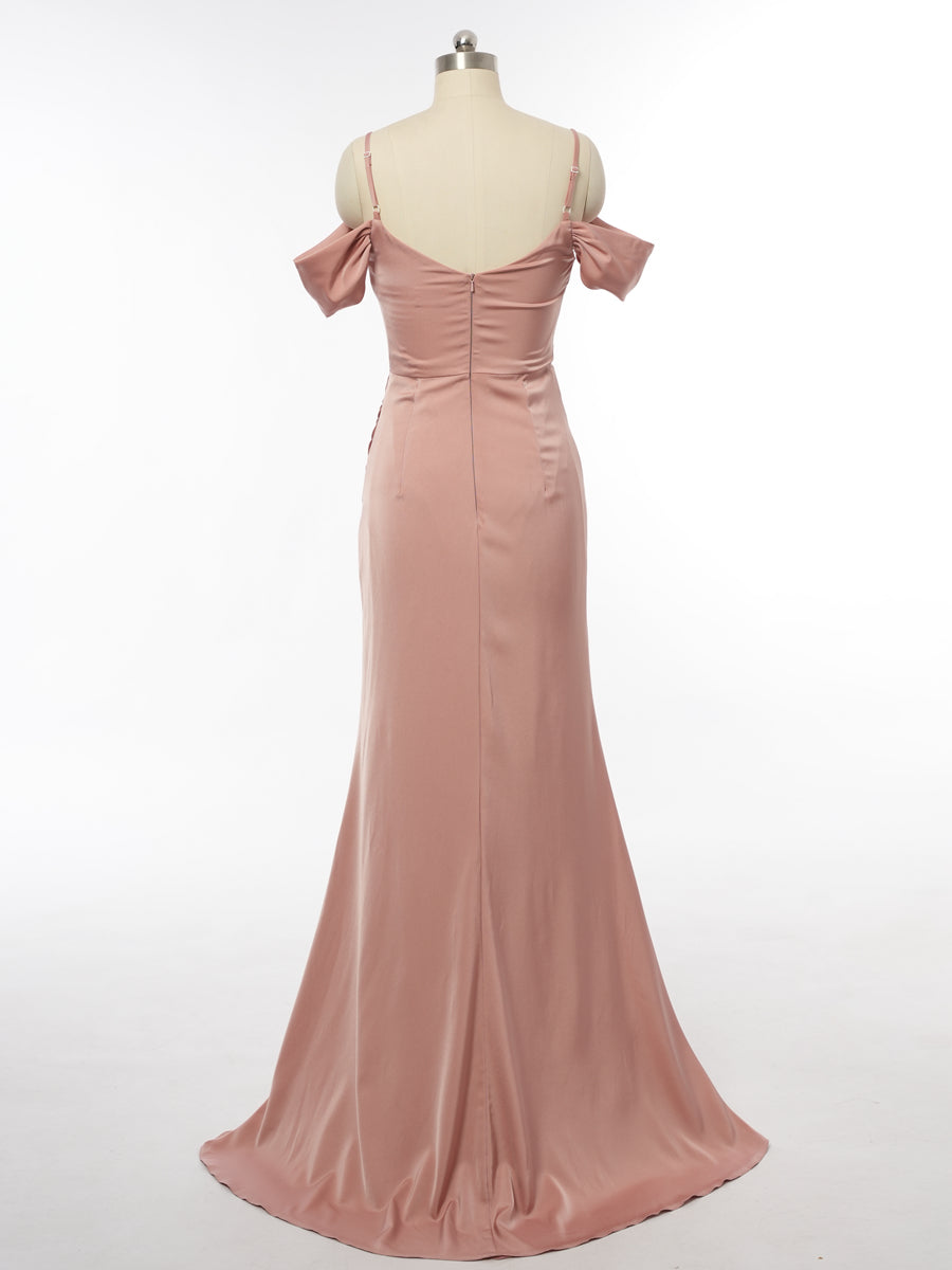 Sheath/Column Spaghetti Straps Short Sleeves Evening Dresses with Split Side