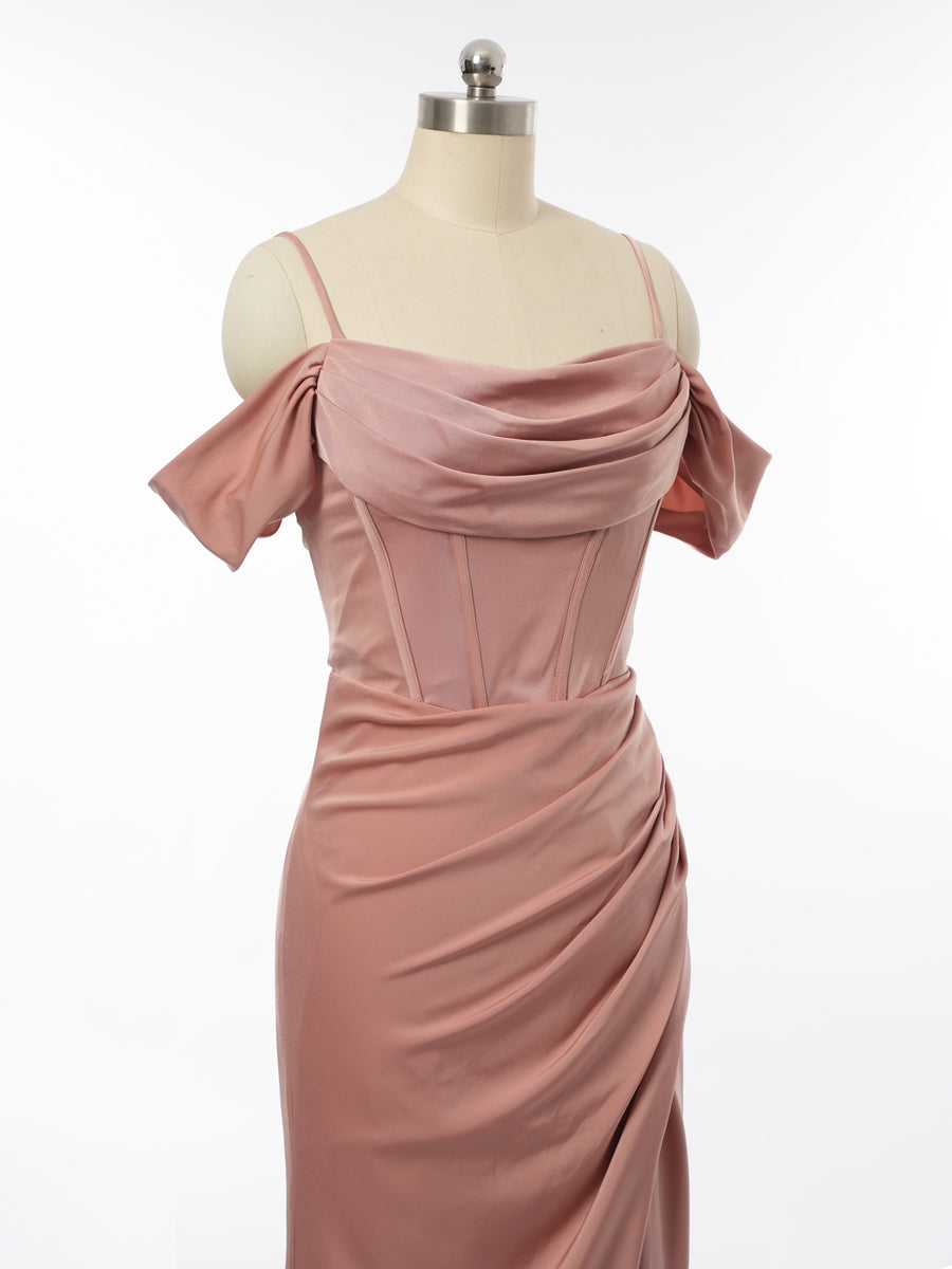 Sheath/Column Spaghetti Straps Short Sleeves Evening Dresses with Split Side