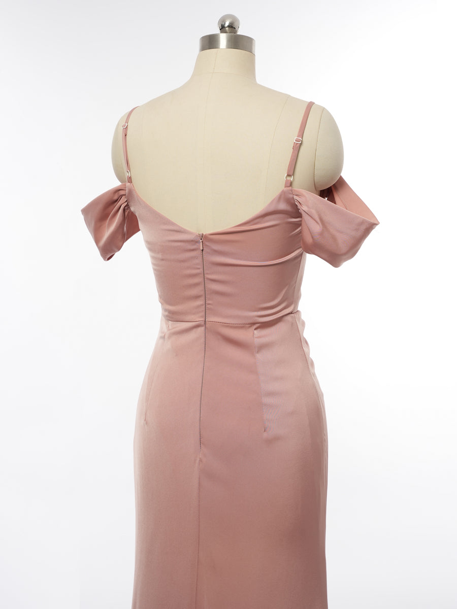 Sheath/Column Spaghetti Straps Short Sleeves Evening Dresses with Split Side