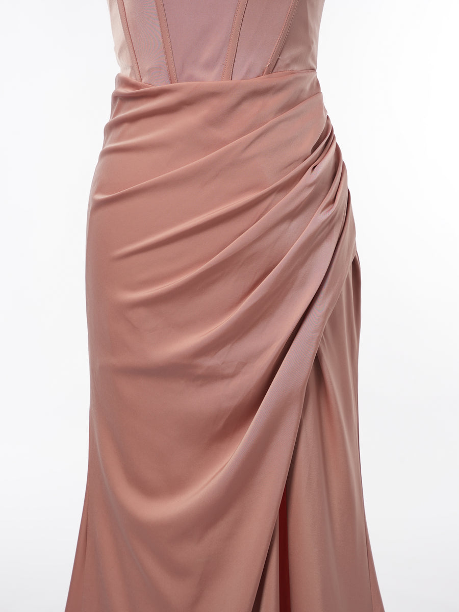 Sheath/Column Spaghetti Straps Short Sleeves Evening Dresses with Split Side