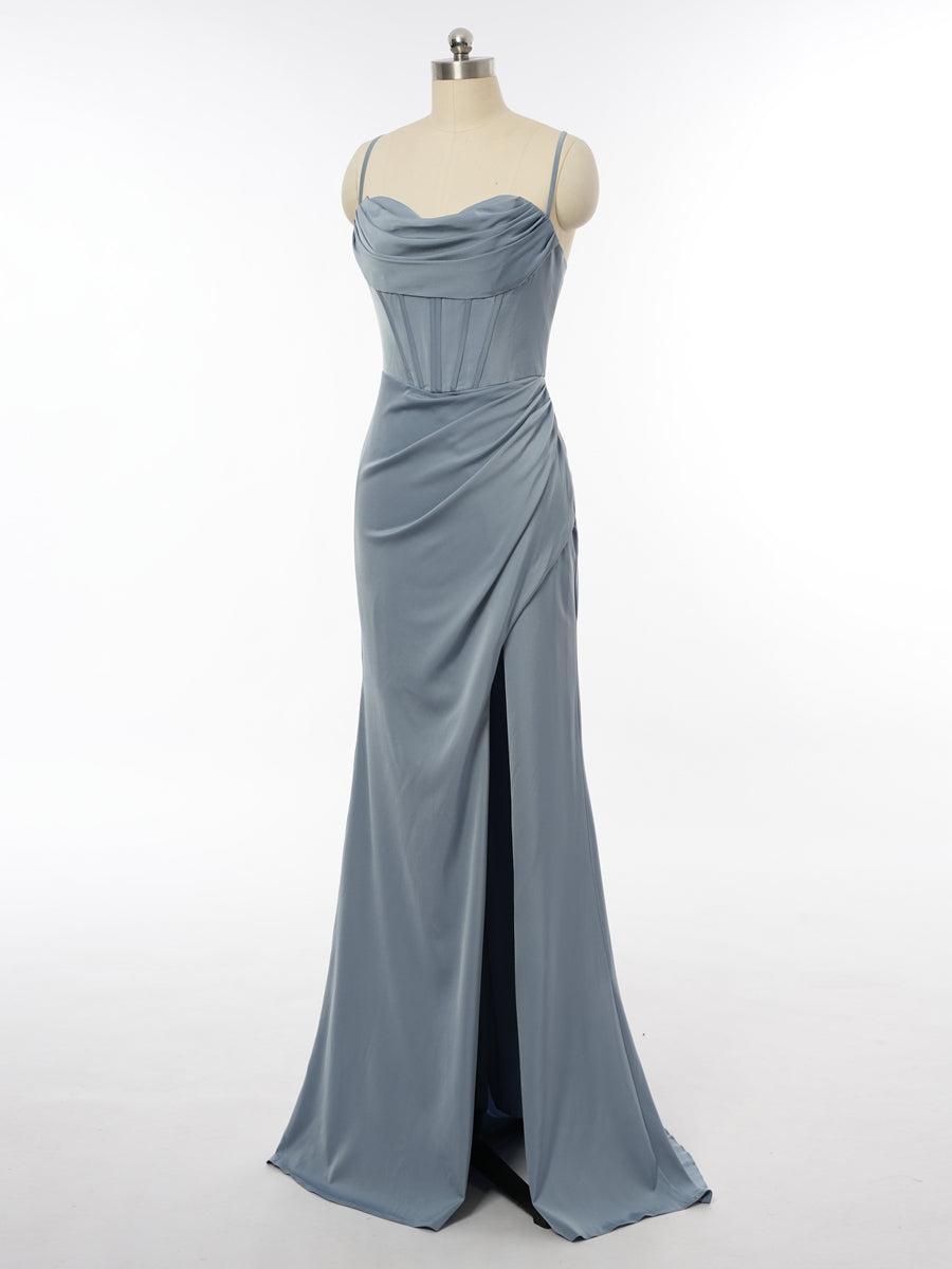 Sheath/Column Spaghetti Straps Sleeveless Evening Dresses with Ruched