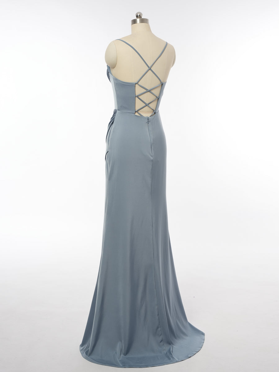 Sheath/Column Spaghetti Straps Sleeveless Evening Dresses with Ruched