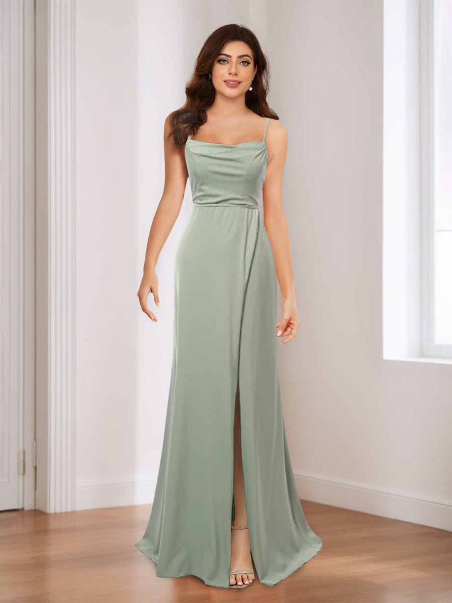 Sheath/Column Spaghetti Straps Sleeveless Evening Dresses with Split Side
