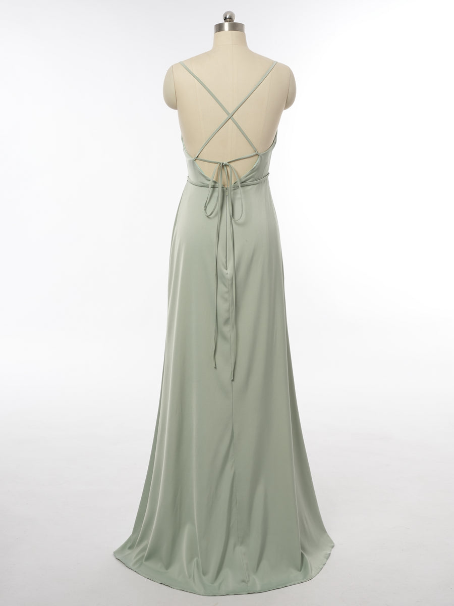 Sheath/Column Spaghetti Straps Sleeveless Evening Dresses with Split Side