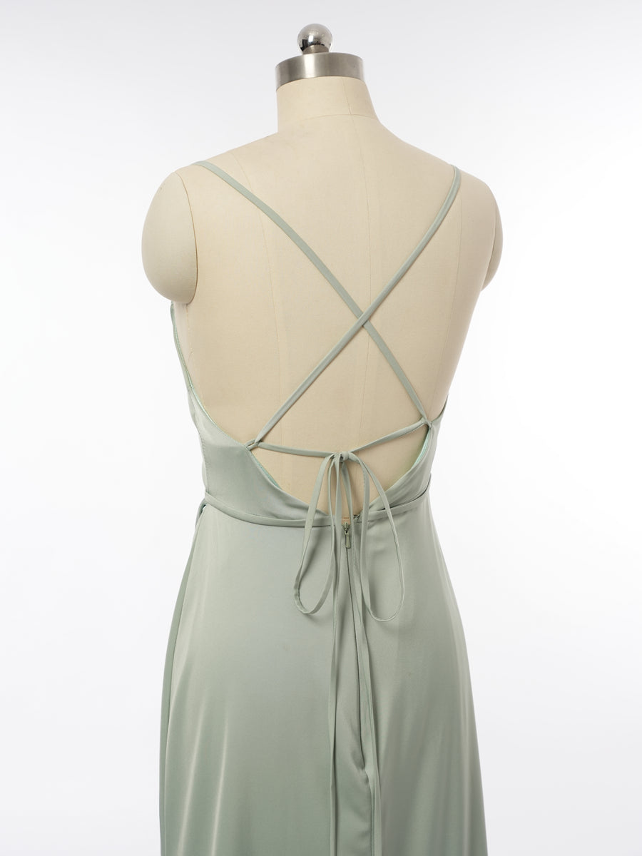 Sheath/Column Spaghetti Straps Sleeveless Evening Dresses with Split Side