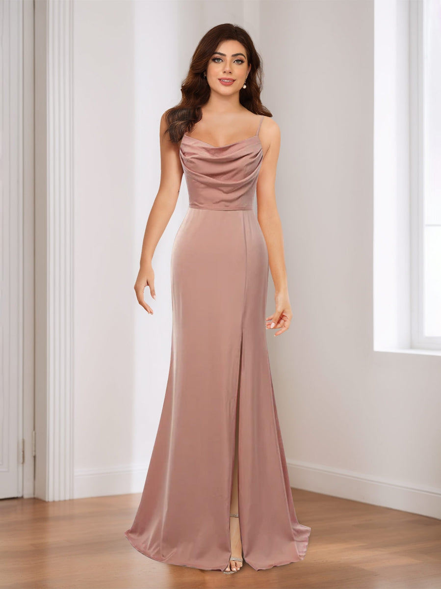 Sheath/Column Spaghetti Straps Sleeveless Evening Dresses with Ruched