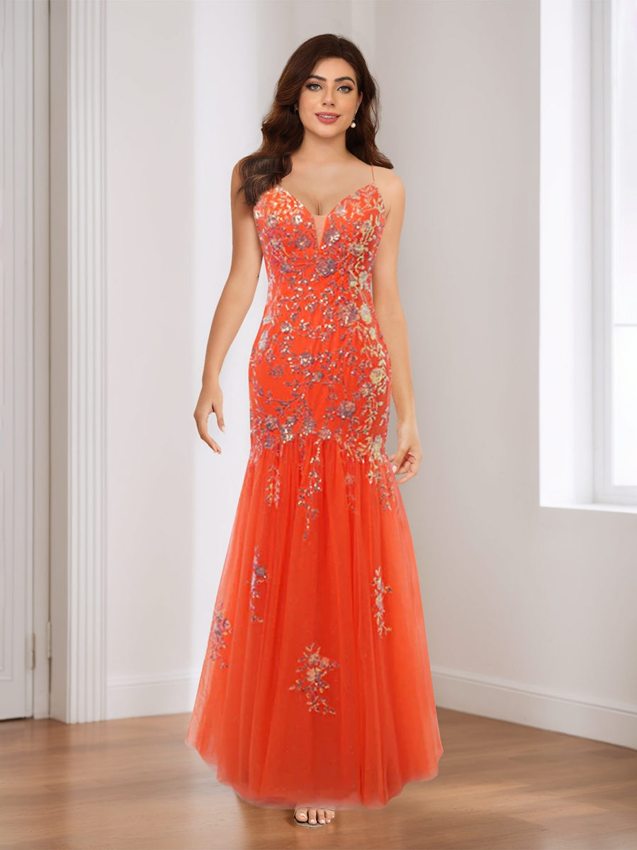 Trumpet/Mermaid Spaghetti Straps Sleeveless Evening Dresses with Sequins