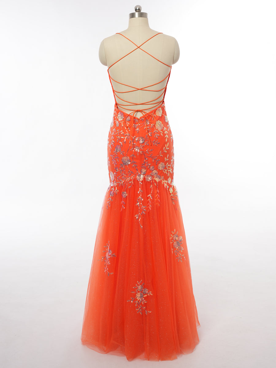 Trumpet/Mermaid Spaghetti Straps Sleeveless Evening Dresses with Sequins