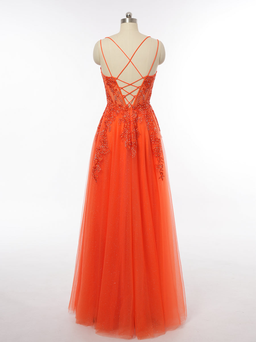 A-Line/Princess Plunging V-Neck Sleeveless Evening Dresses with Applique