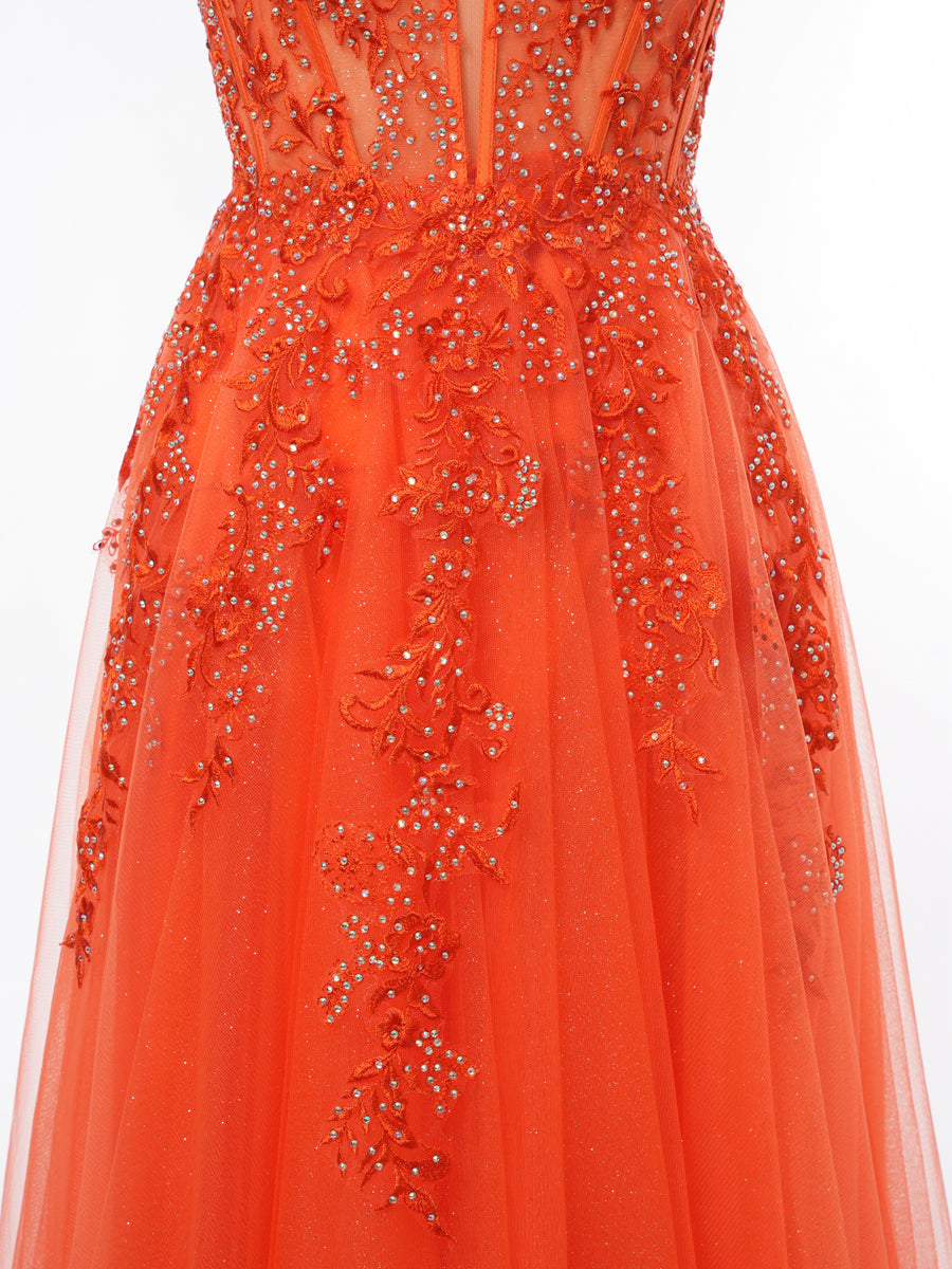 A-Line/Princess Plunging V-Neck Sleeveless Evening Dresses with Applique