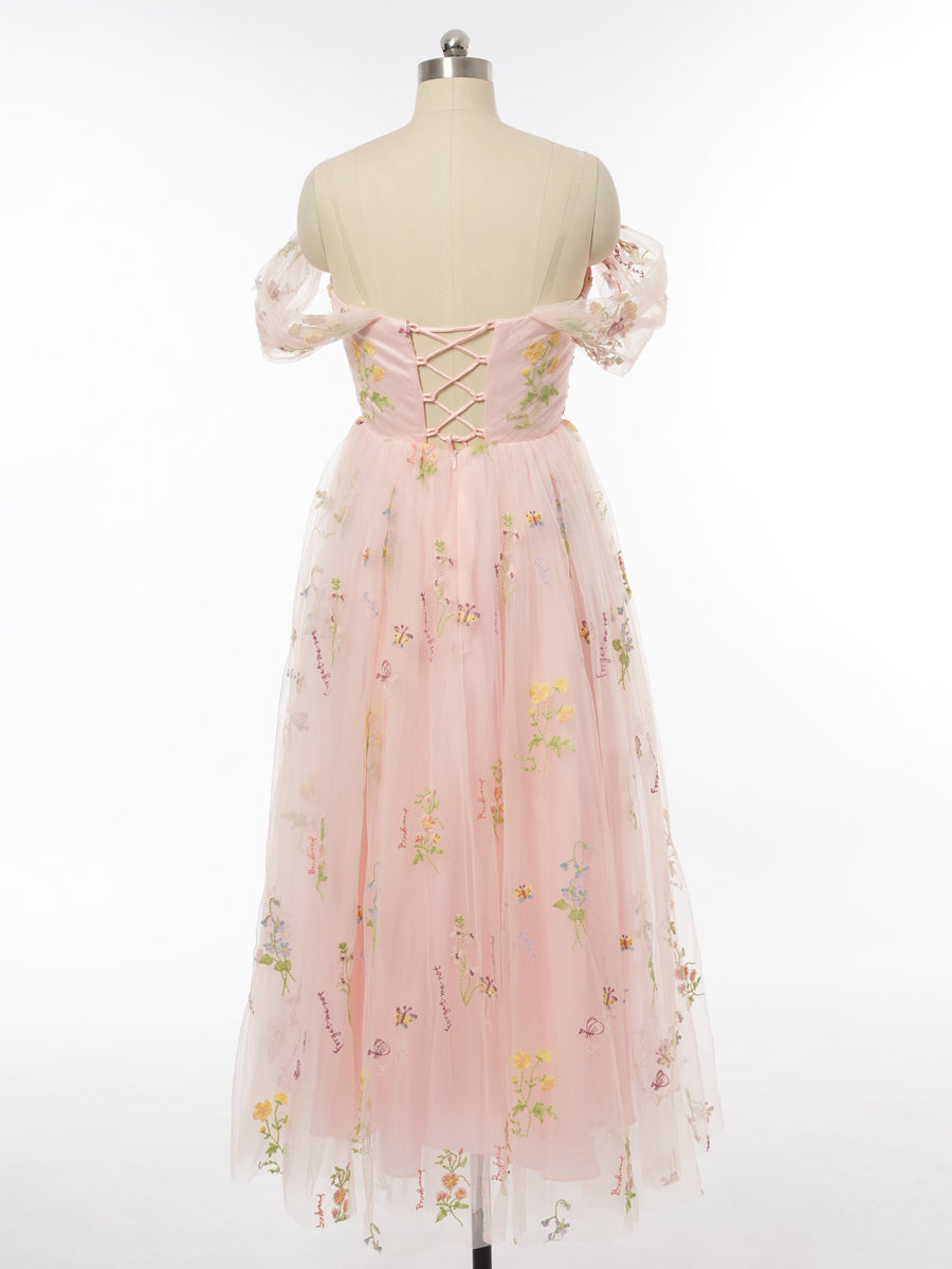 A-Line/Princess Spaghetti Straps Short Sleeves Evening Dresses with Applique