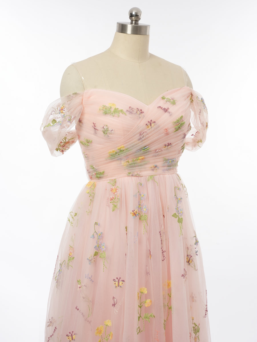 A-Line/Princess Spaghetti Straps Short Sleeves Evening Dresses with Applique