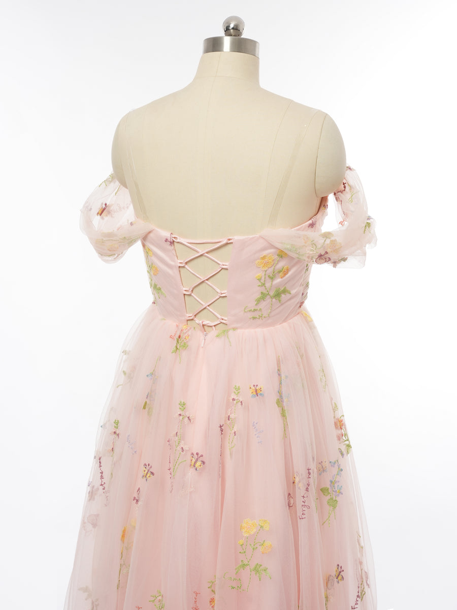 A-Line/Princess Spaghetti Straps Short Sleeves Evening Dresses with Applique