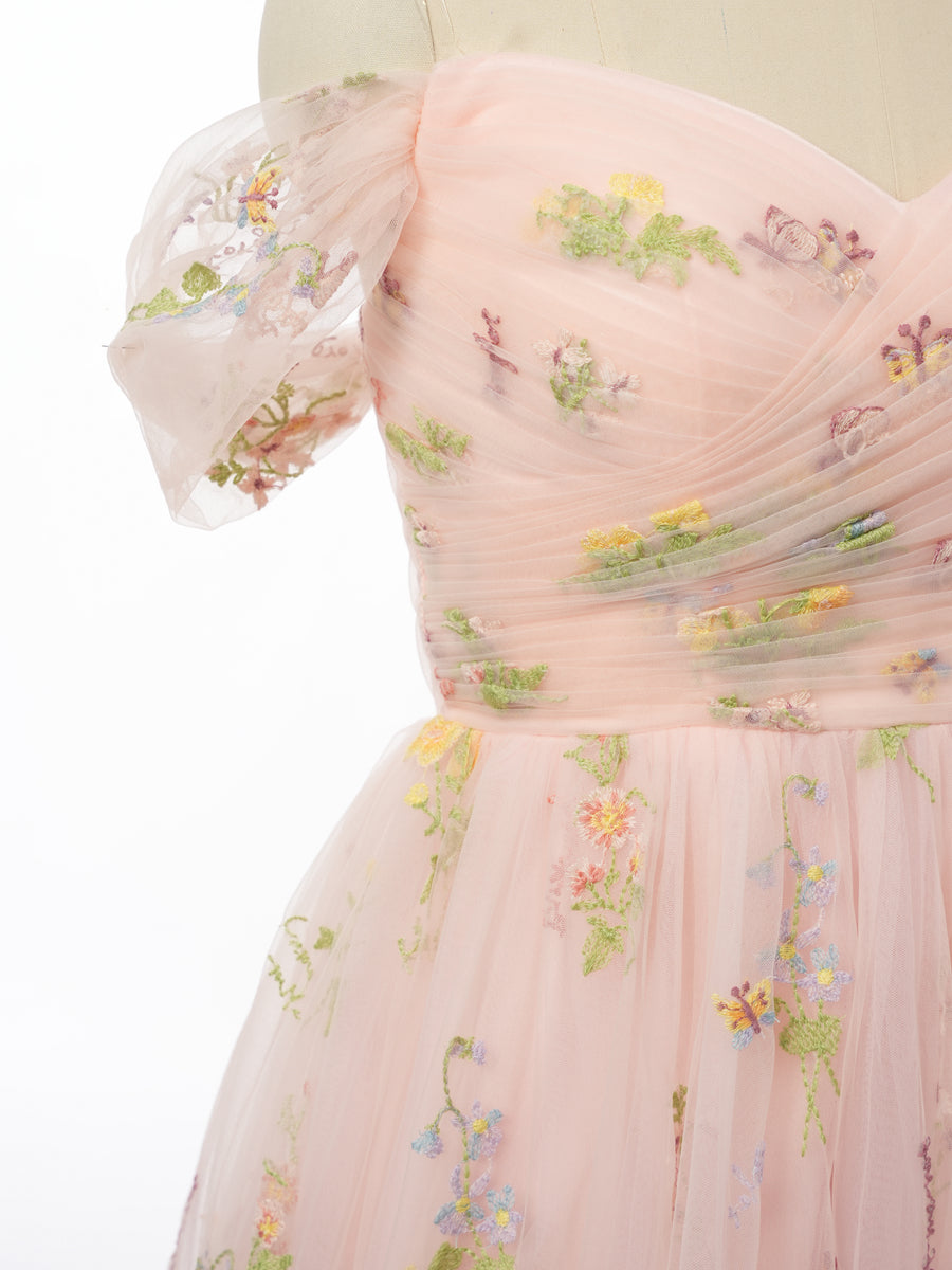 A-Line/Princess Spaghetti Straps Short Sleeves Evening Dresses with Applique