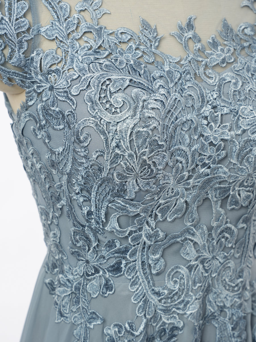 A-Line/Princess Scoop Short Sleeves Evening Dresses with Applique