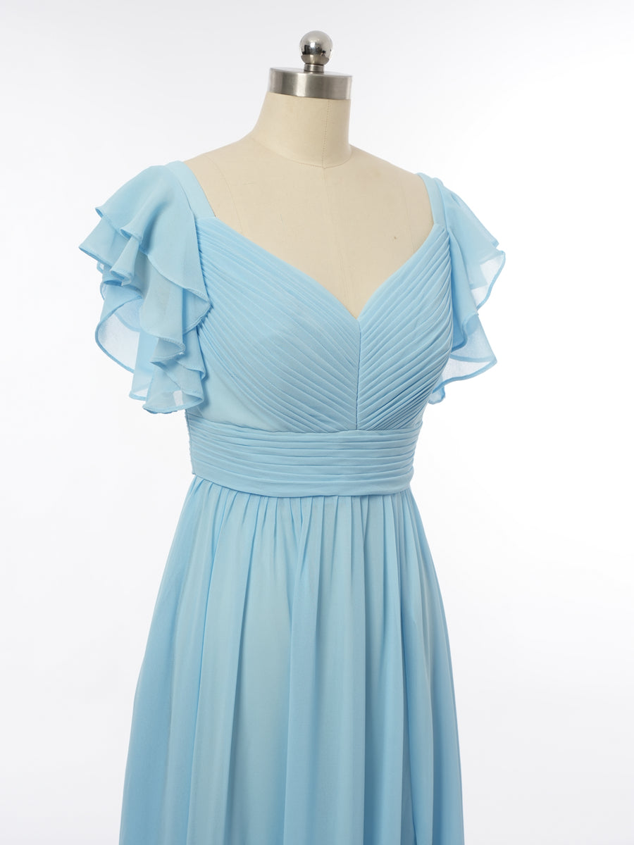 A-Line/Princess V-Neck Short Sleeves Bridesmaid Dresses with Ruffles