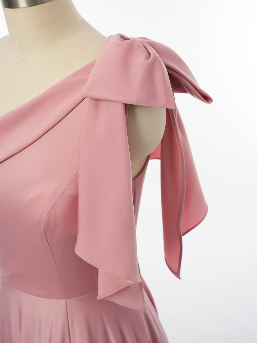 A-Line/Princess One-Shoulder Sleeveless Bridesmaid Dresses with Bow Knot