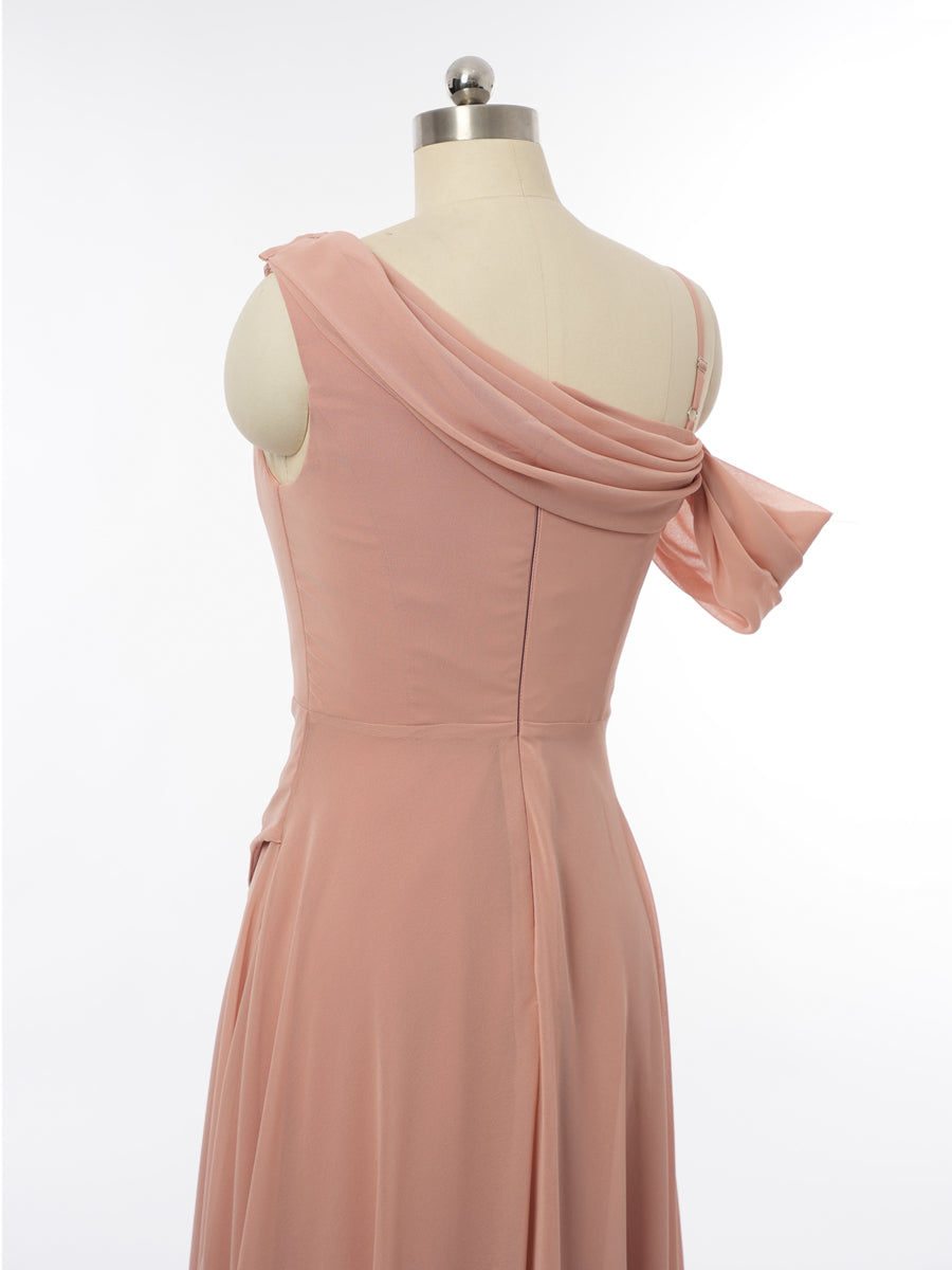 A-Line/Princess Asymmetrical Short Sleeves Bridesmaid Dresses with Ruched