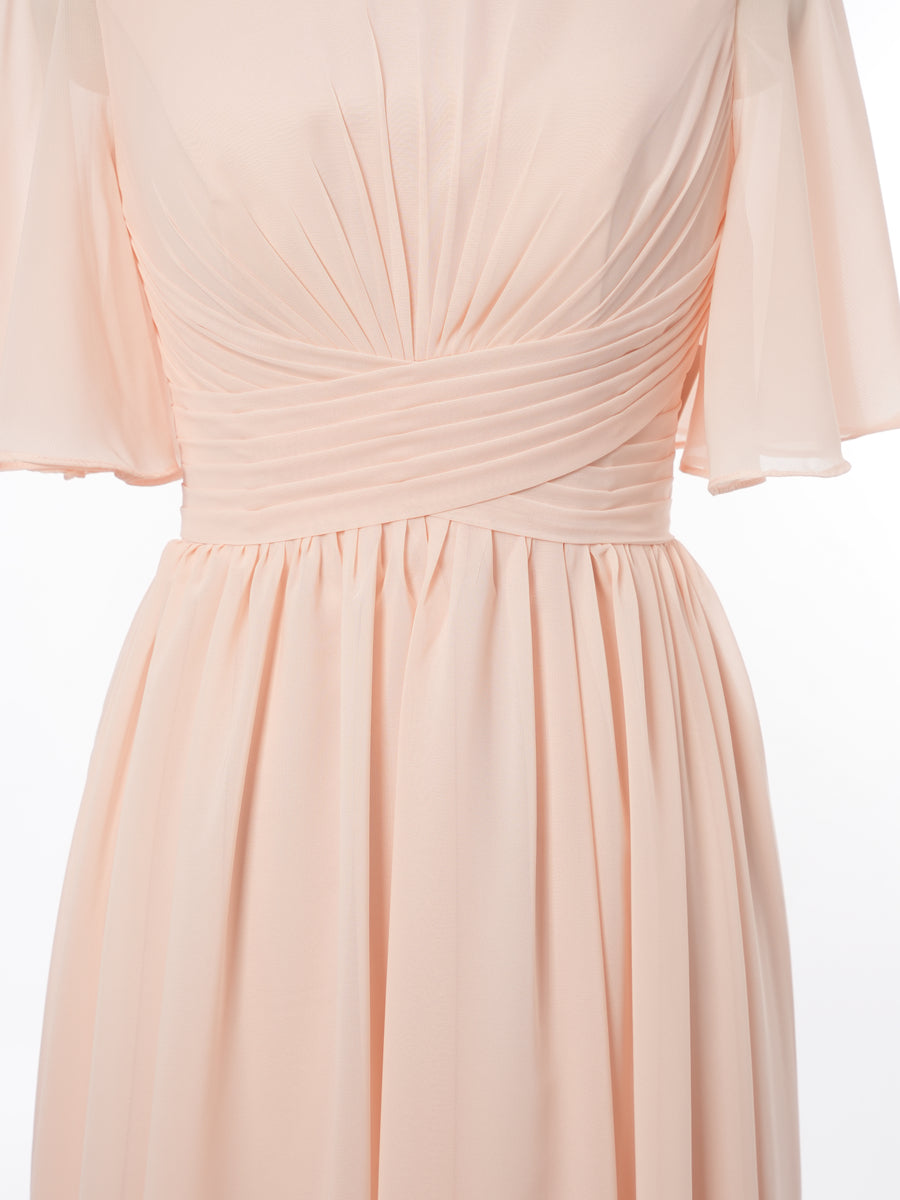 A-Line/Princess Scoop Short Sleeves Bridesmaid Dresses with Ruched