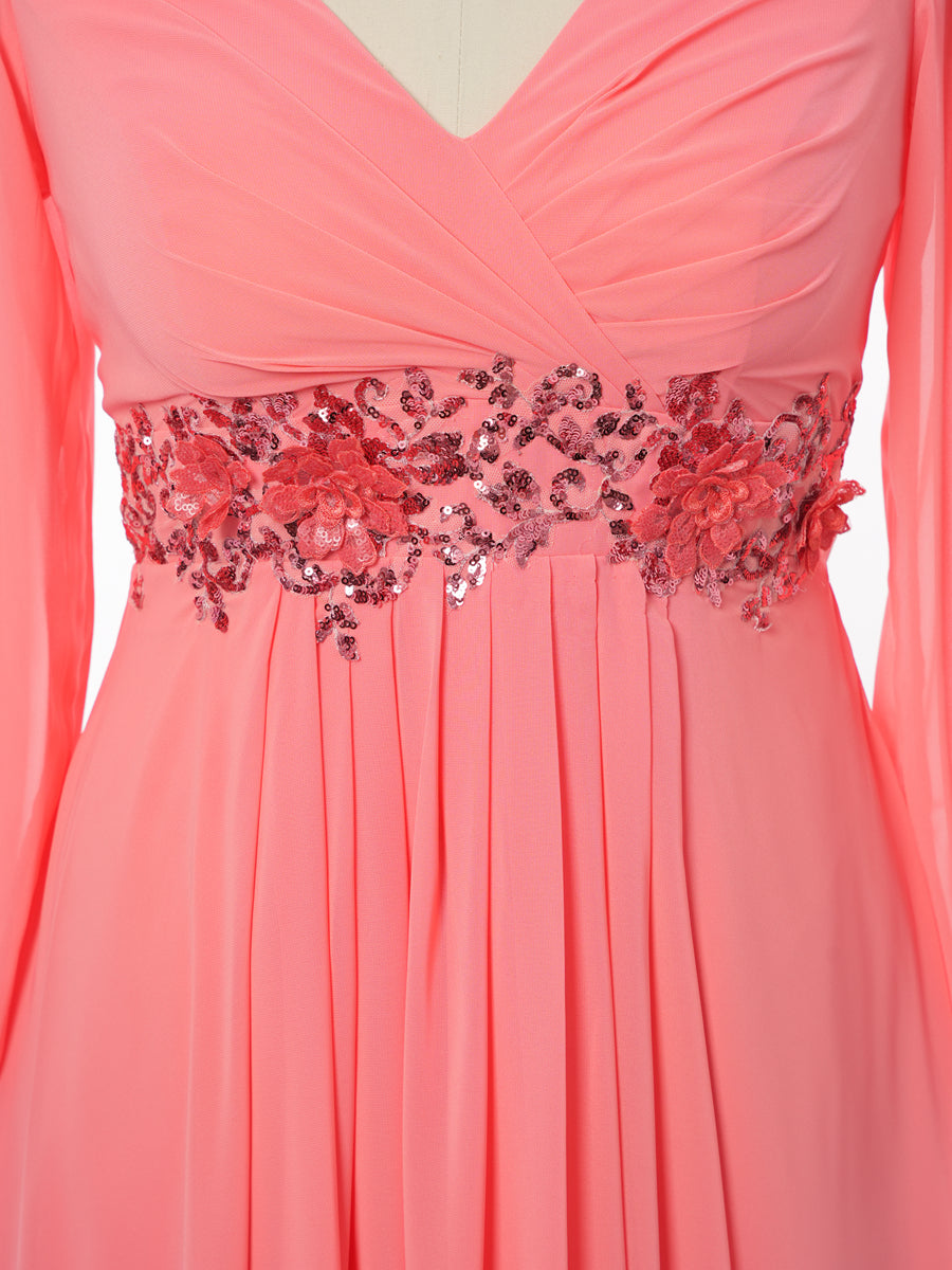 A-Line/Princess V-Neck Long Sleeves Bridesmaid Dresses with Sequins