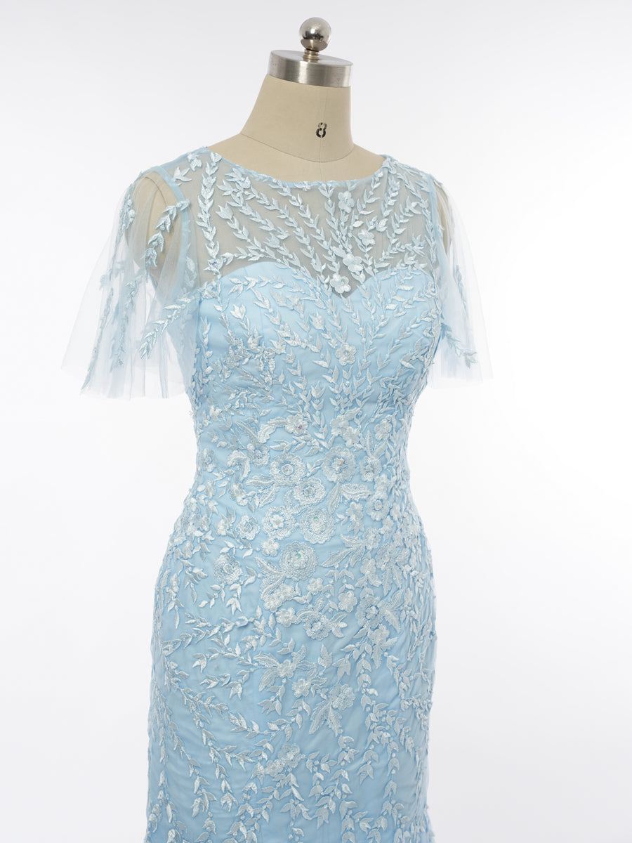 Trumpet/Mermaid Scoop Short Sleeves Evening Dresses with Applique