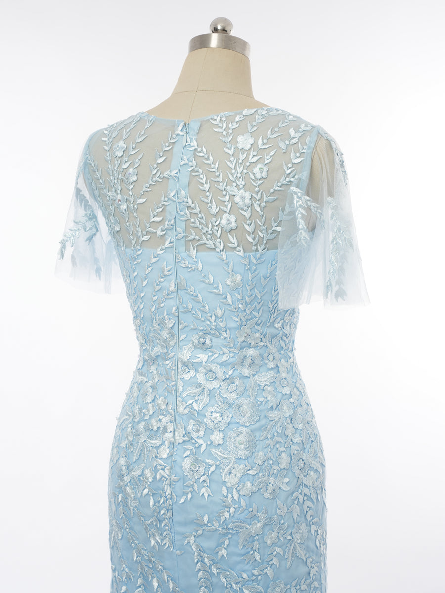 Trumpet/Mermaid Scoop Short Sleeves Evening Dresses with Applique