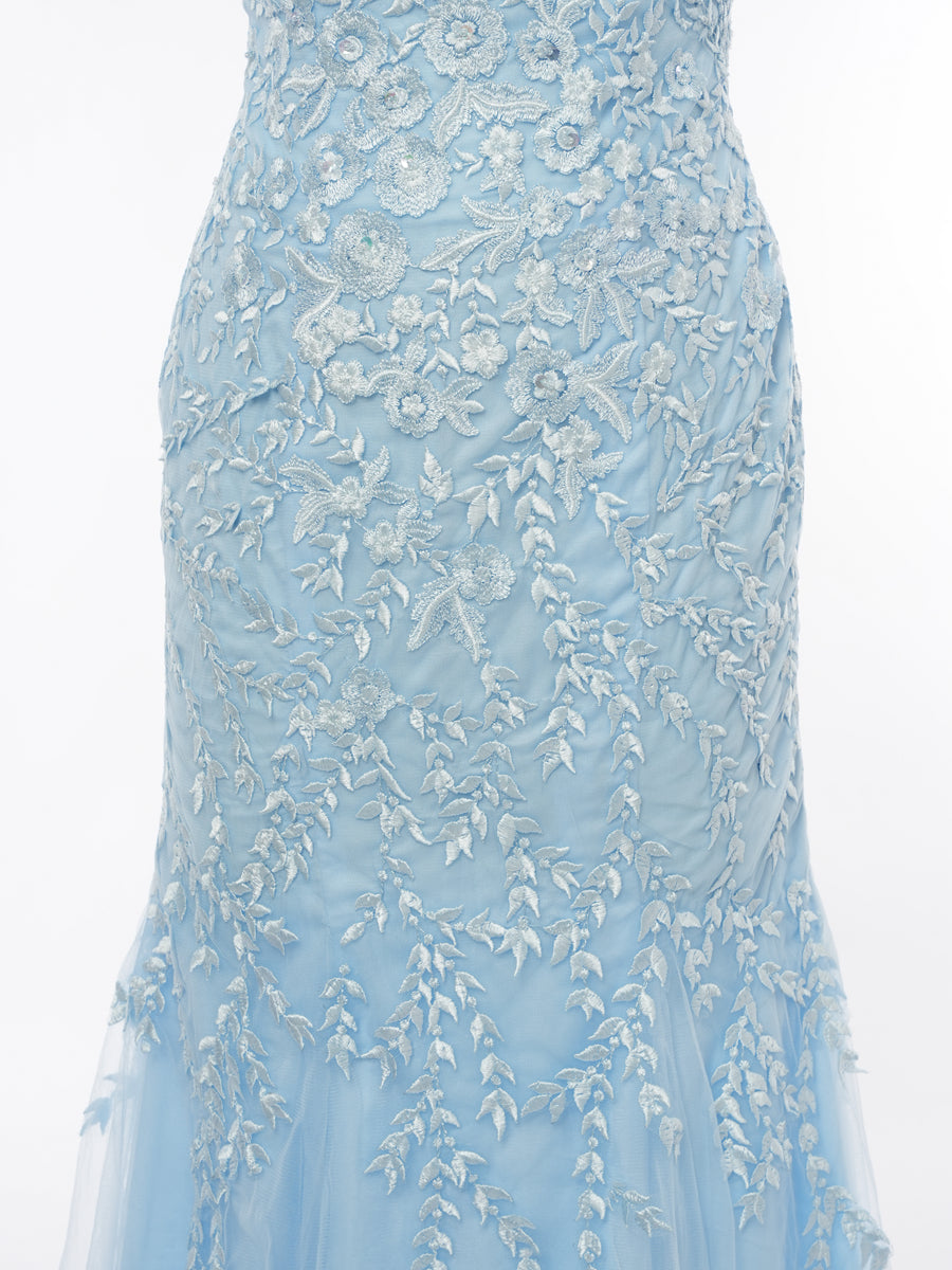 Trumpet/Mermaid Scoop Short Sleeves Evening Dresses with Applique