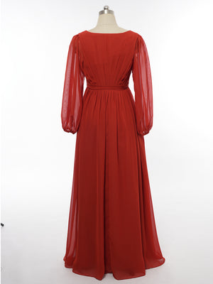 A-Line/Princess V-Neck Long Sleeves Bridesmaid Dresses with Belt