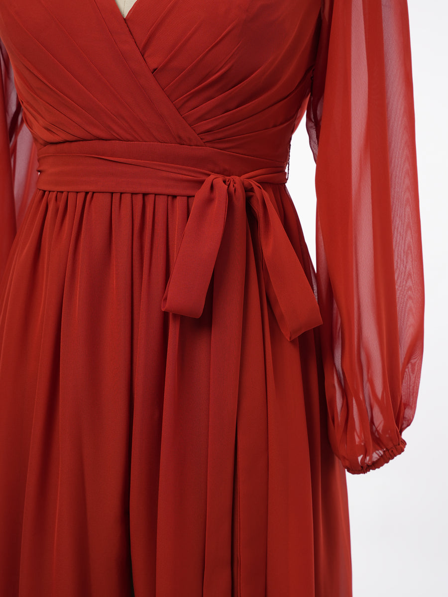 A-Line/Princess V-Neck Long Sleeves Bridesmaid Dresses with Belt