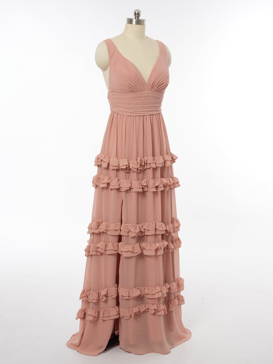 A-Line/Princess V-Neck Sleeveless Bridesmaid Dresses with Split Side