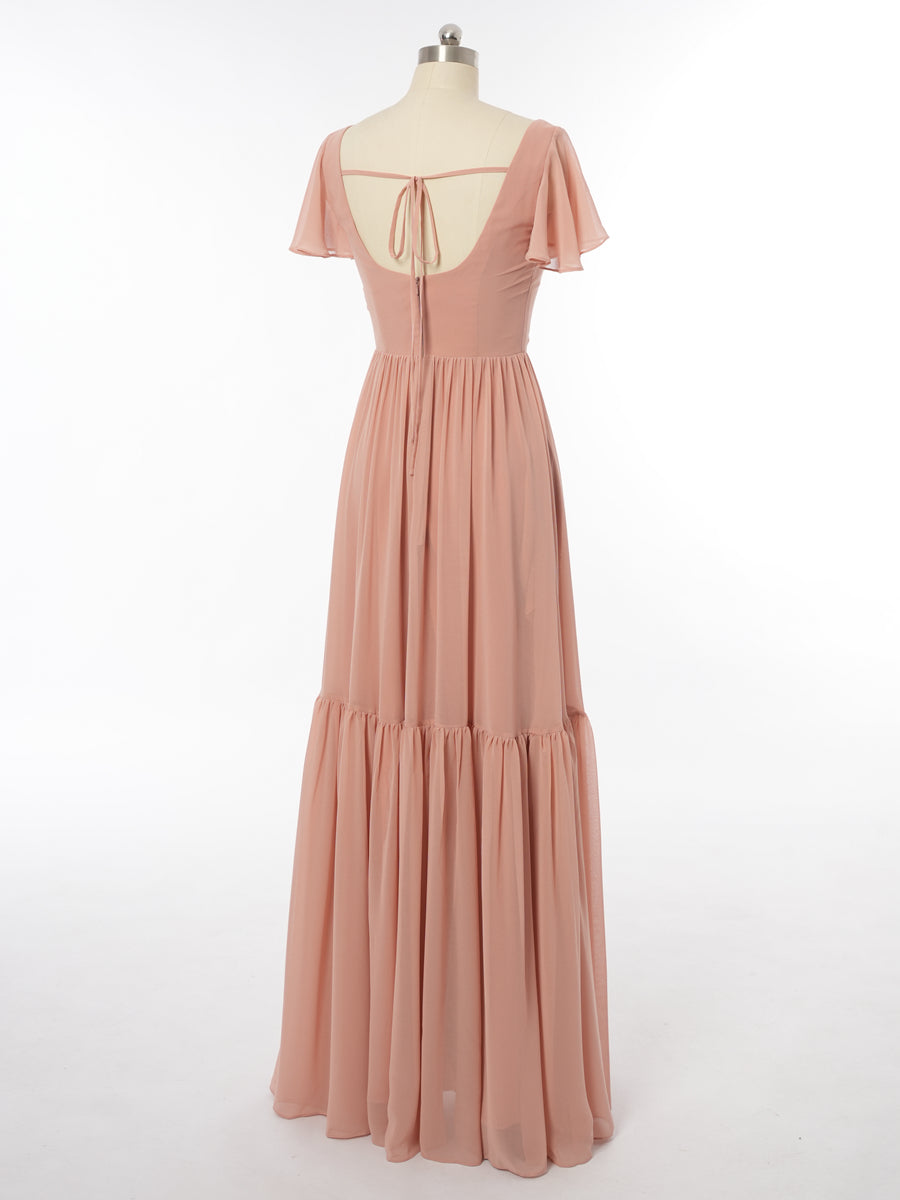 A-Line/Princess Scoop Short Sleeves Bridesmaid Dresses with Split Side