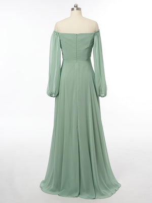 A-Line/Princess Off-the-Shoulder Long Sleeves Bridesmaid Dresses with Split Side