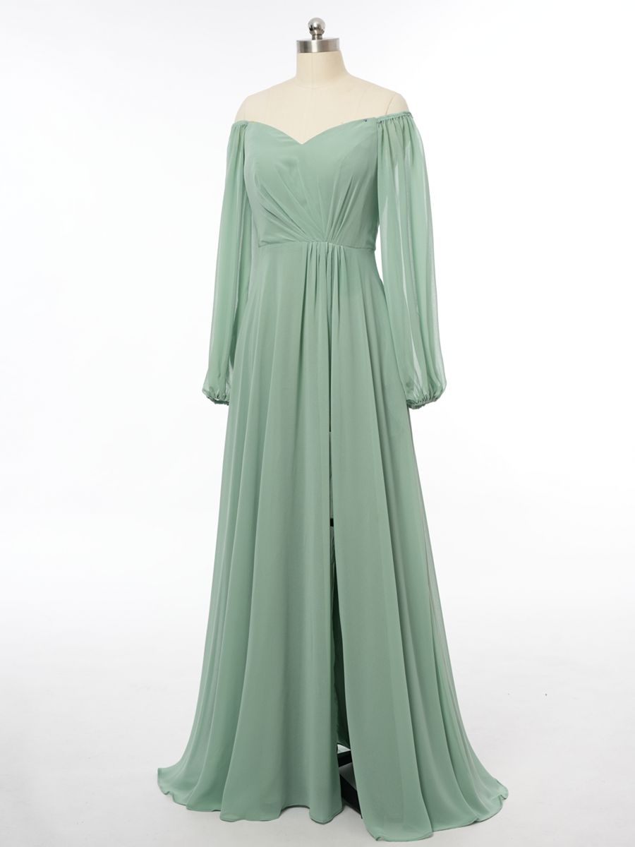 A-Line/Princess Off-the-Shoulder Long Sleeves Bridesmaid Dresses with Split Side