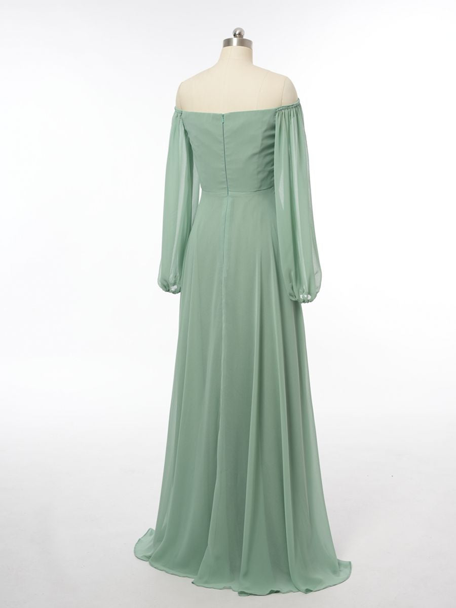 A-Line/Princess Off-the-Shoulder Long Sleeves Bridesmaid Dresses with Split Side